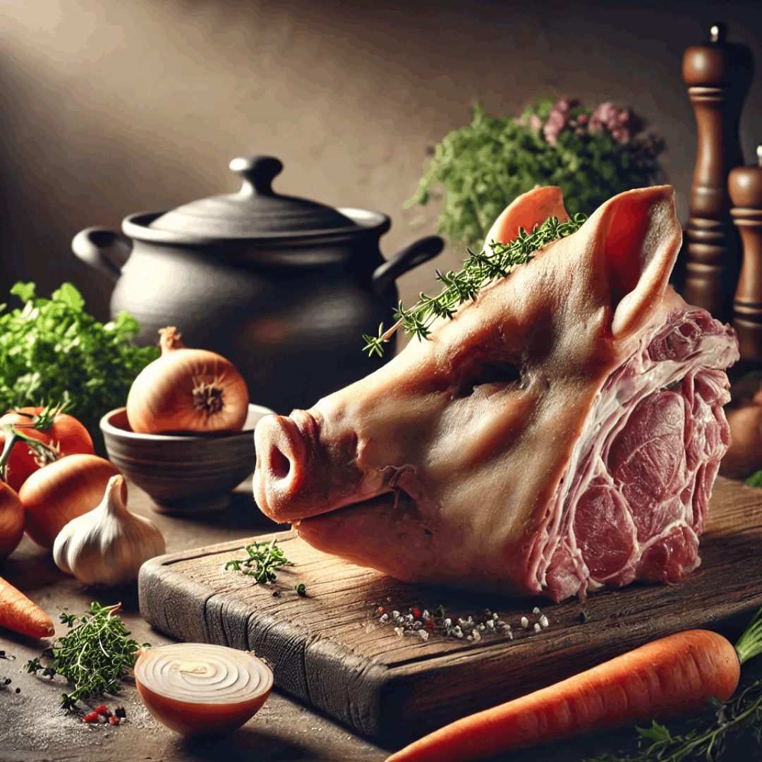 Økologisk grisehoved – delt i 2 med ben